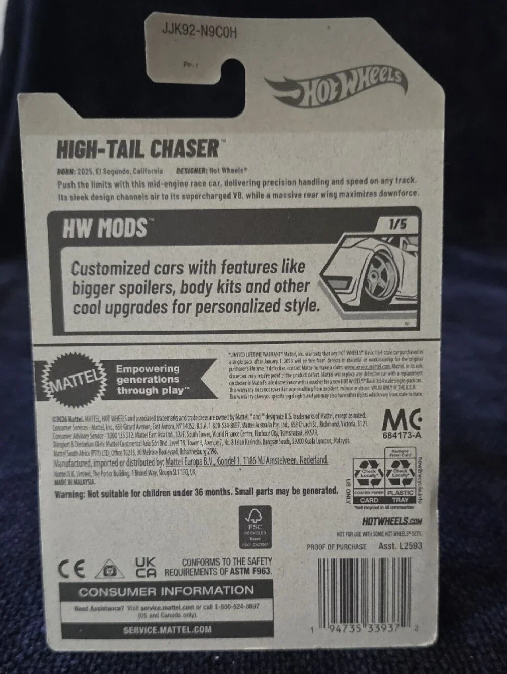 Hot Wheels High-Tail Chaser Racing Car - White & Blue